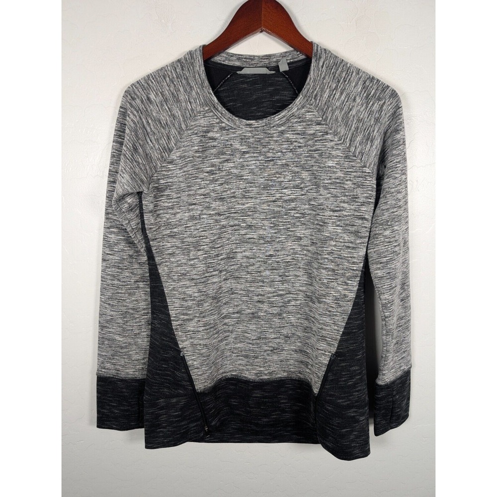 Athleta‎ Sweatshirt Women XS R&R Pullover Sweater Side Zip Gray Black Activewear